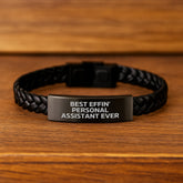 Funny Best Effin' Personal Assistant Ever Gift for Men or Women Interlaced Leather Bracelet, Gifts from Friends, Coworkers, or Family for Graduation Unique Gifts - Image 2